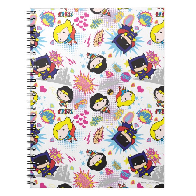 Chibi Super Heroine Pattern Spiral Notebook (Front)