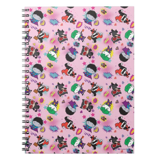 Chibi Super Villain Action Pattern Spiral Notebook (Front)