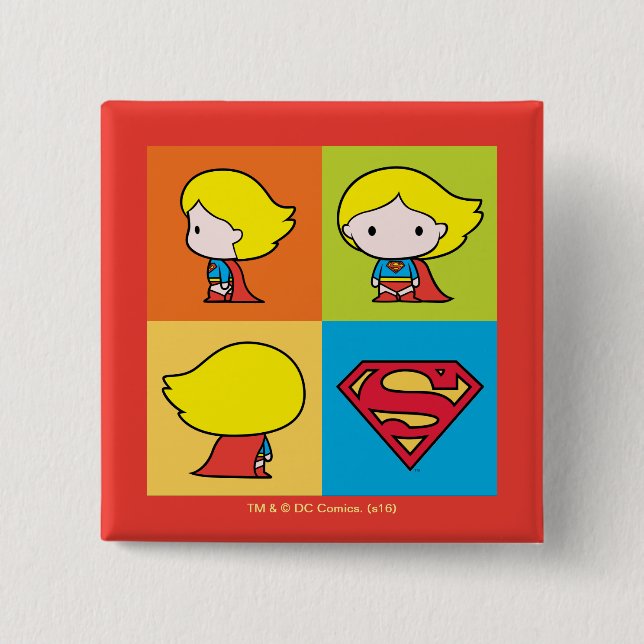 Chibi Supergirl Character Turnaround 15 Cm Square Badge (Front)