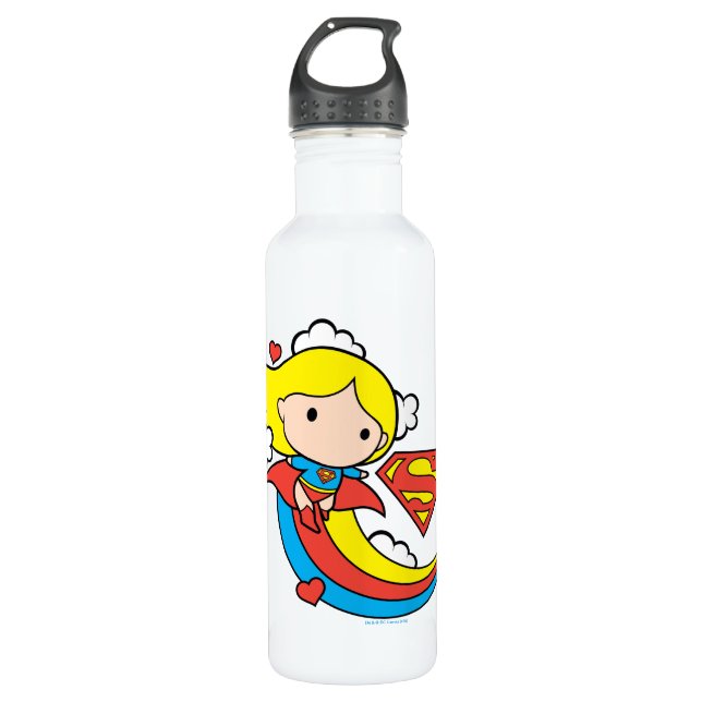 Chibi Supergirl Flying Rainbow 710 Ml Water Bottle (Front)