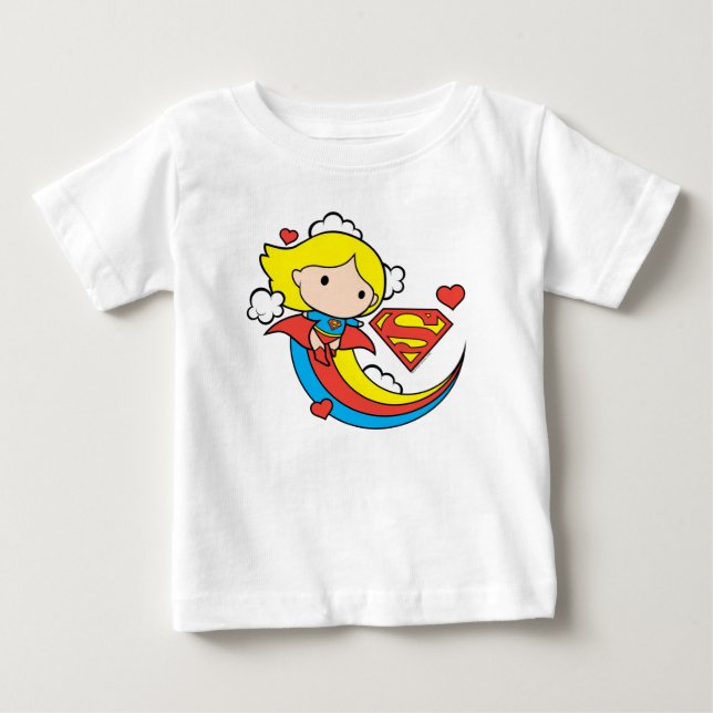 Chibi Supergirl Flying Rainbow Baby T-Shirt (Front)