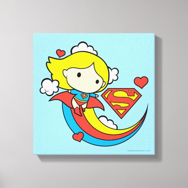 Chibi Supergirl Flying Rainbow Canvas Print (Front)