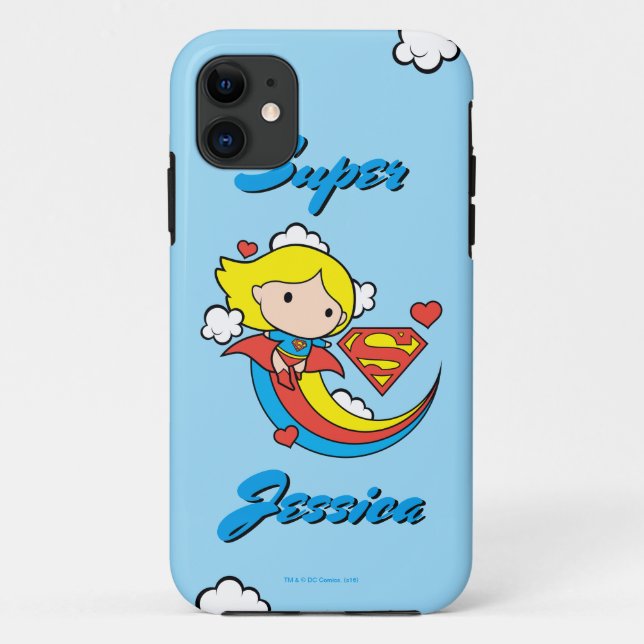 Chibi Supergirl Flying Rainbow Case-Mate iPhone Case (Back)
