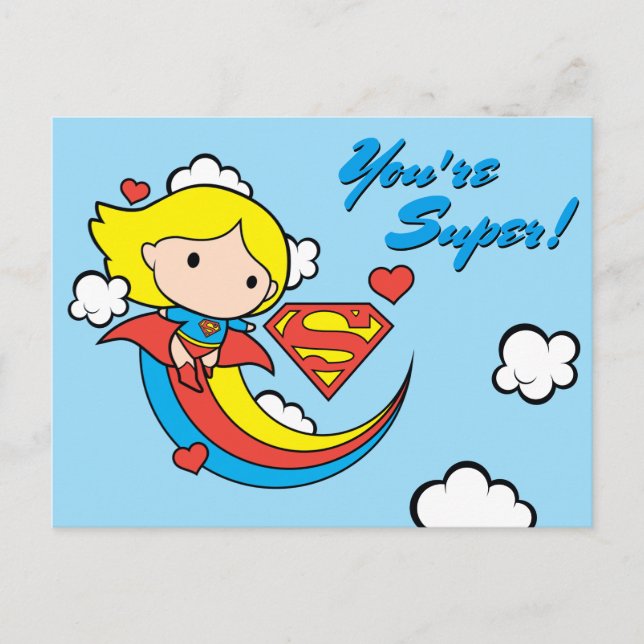 Chibi Supergirl Flying Rainbow Postcard (Front)