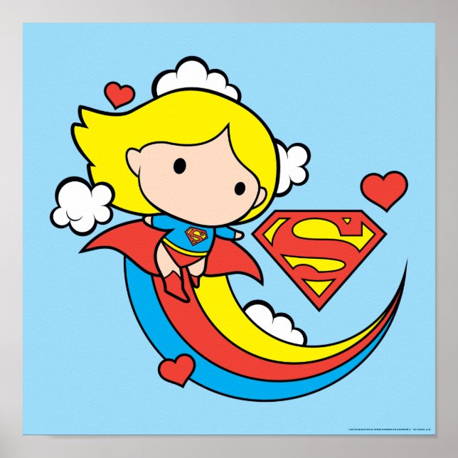 Chibi Supergirl Flying Rainbow Poster (Front)