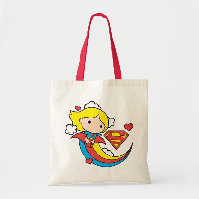 Chibi Supergirl Flying Rainbow Tote Bag (Front)