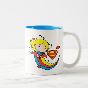 Chibi Supergirl Flying Rainbow Two-Tone Coffee Mug