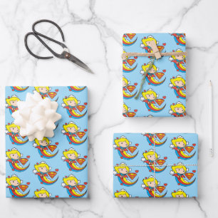 Chibi Supergirl Flying Rainbow Wrapping Paper Sheet