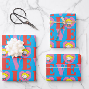 Chibi Supergirl LOVE Wrapping Paper Sheet
