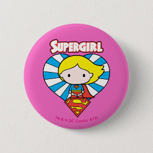 Chibi Supergirl Starburst Heart and Logo 6 Cm Round Badge
