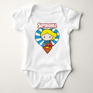 Chibi Supergirl Starburst Heart and Logo Baby Bodysuit