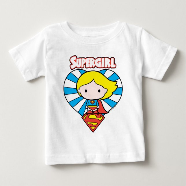 Chibi Supergirl Starburst Heart and Logo Baby T-Shirt (Front)