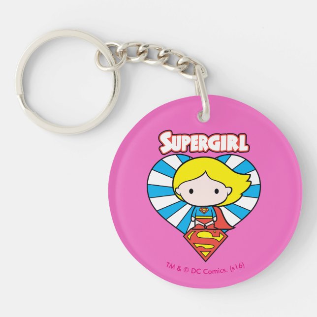Chibi Supergirl Starburst Heart and Logo Key Ring (Front)