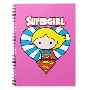 Chibi Supergirl Starburst Heart and Logo Spiral Notebook
