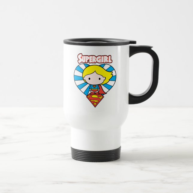 Chibi Supergirl Starburst Heart and Logo Travel Mug (Right)