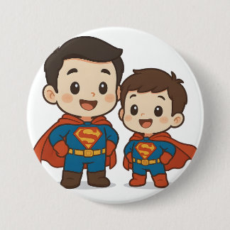 Chibi Superhero Duo Stationery 7.5 Cm Round Badge