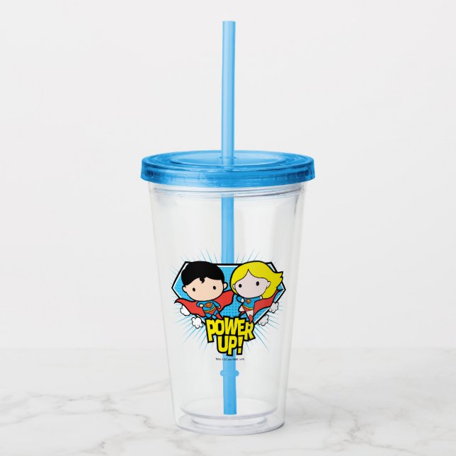 Chibi Superman & Chibi Supergirl Power Up! Acrylic Tumbler (Front)