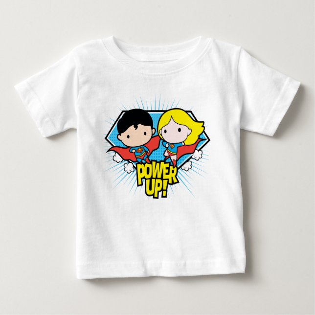 Chibi Superman & Chibi Supergirl Power Up! Baby T-Shirt (Front)