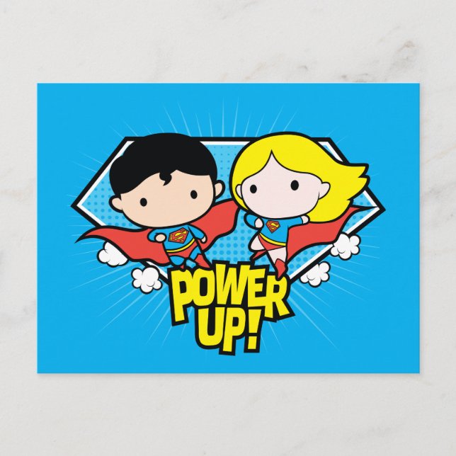 Chibi Superman & Chibi Supergirl Power Up! Postcard (Front)
