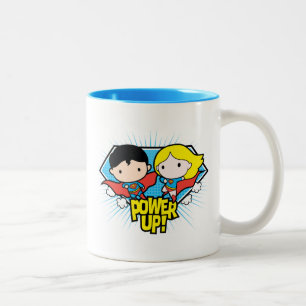 Chibi Superman & Chibi Supergirl Power Up! Two-Tone Coffee Mug