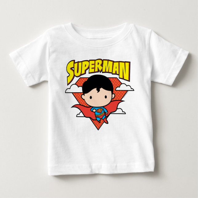 Chibi Superman Polka Dot Shield and Name Baby T-Shirt (Front)