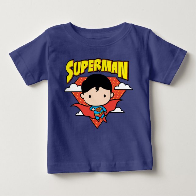 Chibi Superman Polka Dot Shield and Name Baby T-Shirt (Front)