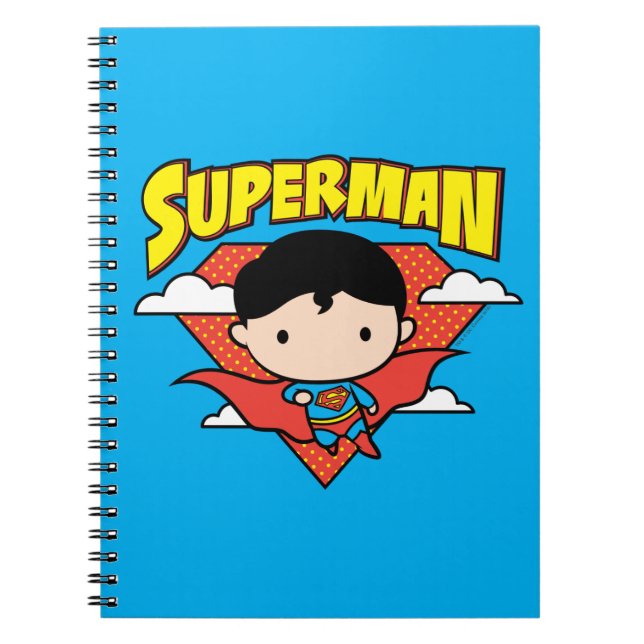 Chibi Superman Polka Dot Shield and Name Spiral Notebook (Front)