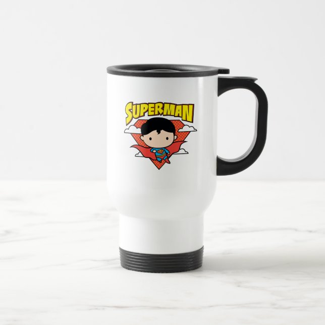 Chibi Superman Polka Dot Shield and Name Travel Mug (Right)