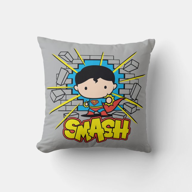 Chibi Superman Smashing Through Brick Wall Cushion (Front)