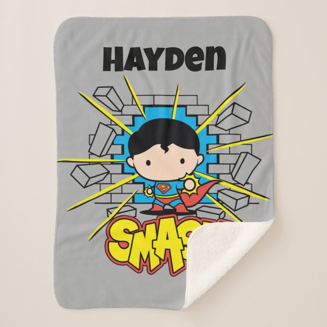 Chibi Superman Smashing Through Brick Wall Sherpa Blanket (Front)