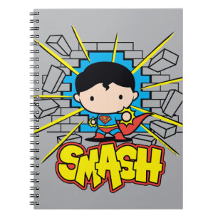 Chibi Superman Smashing Through Brick Wall Spiral Notebook
