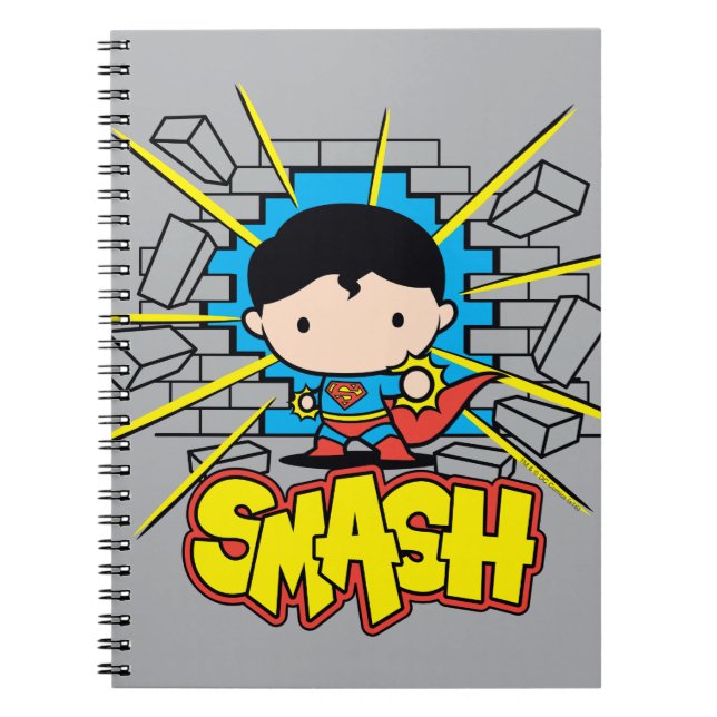 Chibi Superman Smashing Through Brick Wall Spiral Notebook (Front)
