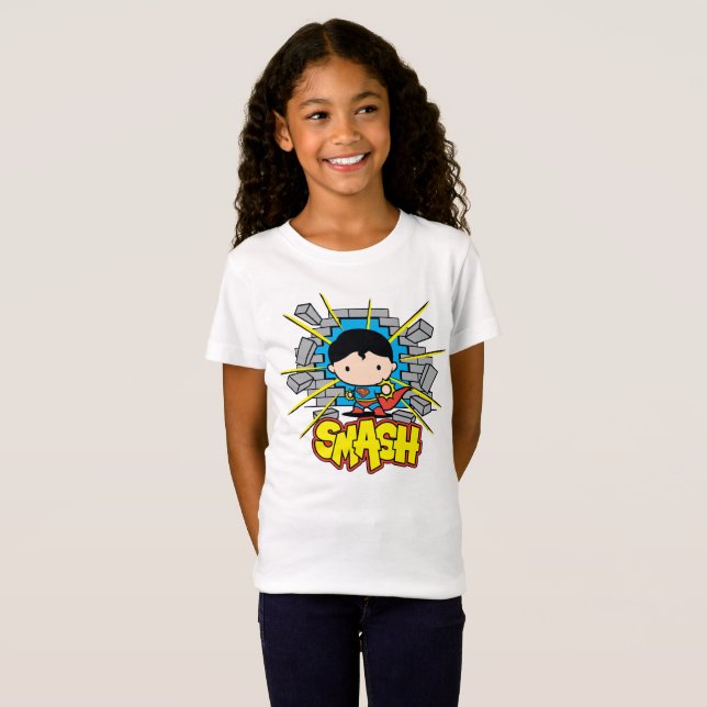 Chibi Superman Smashing Through Brick Wall T-Shirt (Front Full)