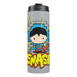 Chibi Superman Smashing Through Brick Wall Thermal Tumbler