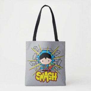 Chibi Superman Smashing Through Brick Wall Tote Bag