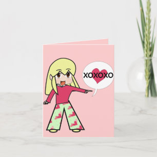 Chibi Valentine Hearts Thank You XOXOXO Card