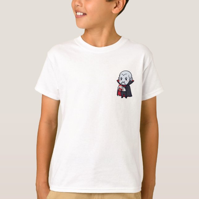 Chibi Vampire Drinking Tomato Juice Kids T-Shirt (Front)
