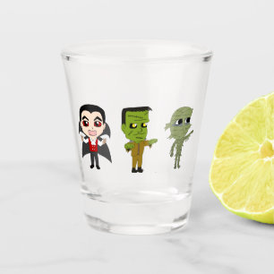 Chibi vampire, monster, and mummy shot glass
