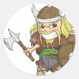 Chibi Viking (Distressed) Classic Round Sticker