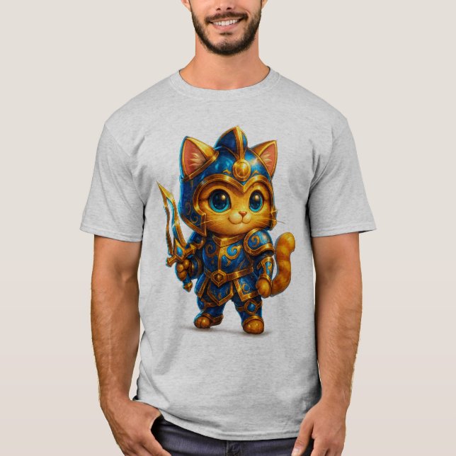 Chibi Warrior Cat – Cute Fantasy Knight T-Shirt (Front)
