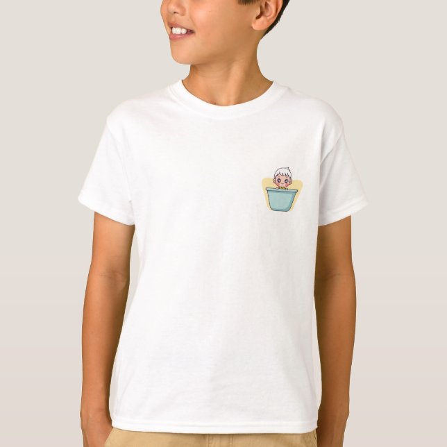 Chibi White Haired Boy in a Blue Tub Kids T-Shirt (Front)