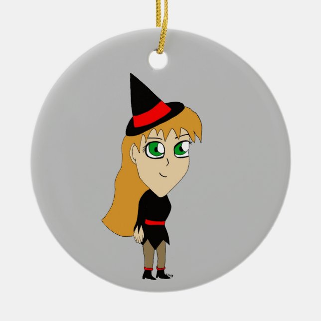 chibi witch   ceramic tree decoration (Front)