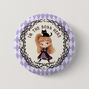 Chibi Witch One 1st Birthday Invitation Watercolor 6 Cm Round Badge