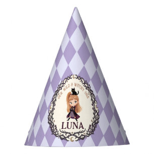 Chibi Witch One 1st Birthday Invitation Watercolor Party Hat