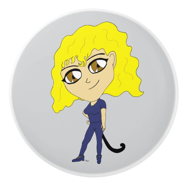 Chibi with a cat like tail ceramic knob (Front)