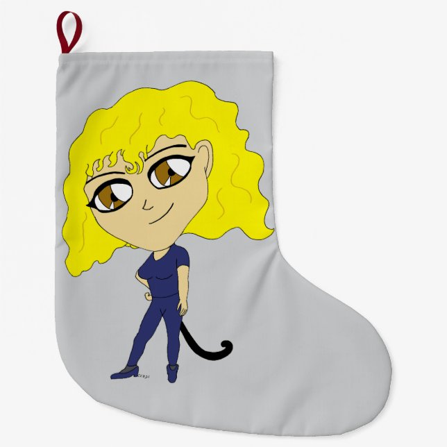 Chibi with a cat like tail large christmas stocking (Front)