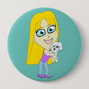 Chibi with a pup 10 cm round badge