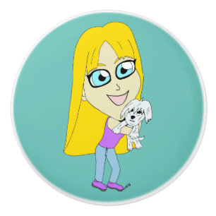 Chibi with a pup ceramic knob