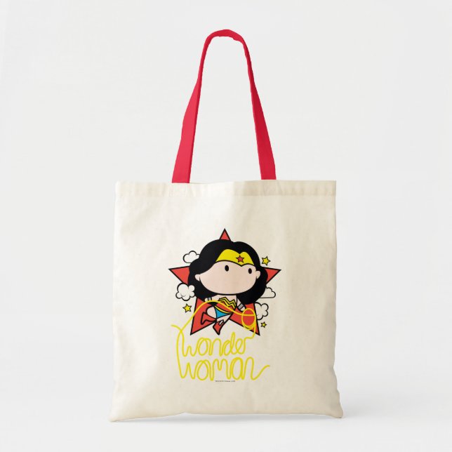 Chibi Wonder Woman Flying With Lasso Tote Bag (Front)