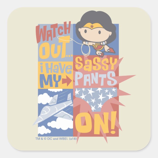 Chibi Wonder Woman | I Have My Sassy Pants On! Square Sticker (Front)